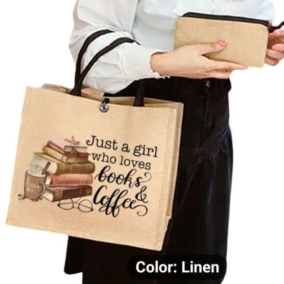 Cream and Tan Book Lover's Tote Bag - Picture 5 of 6
